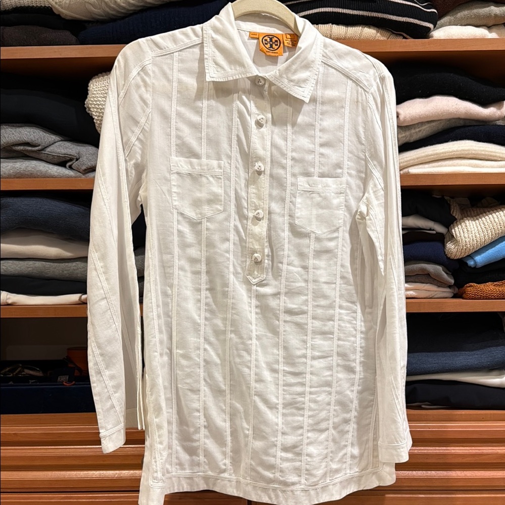 Tory Burch  White Long Sleeve Top, cotton, sz S
